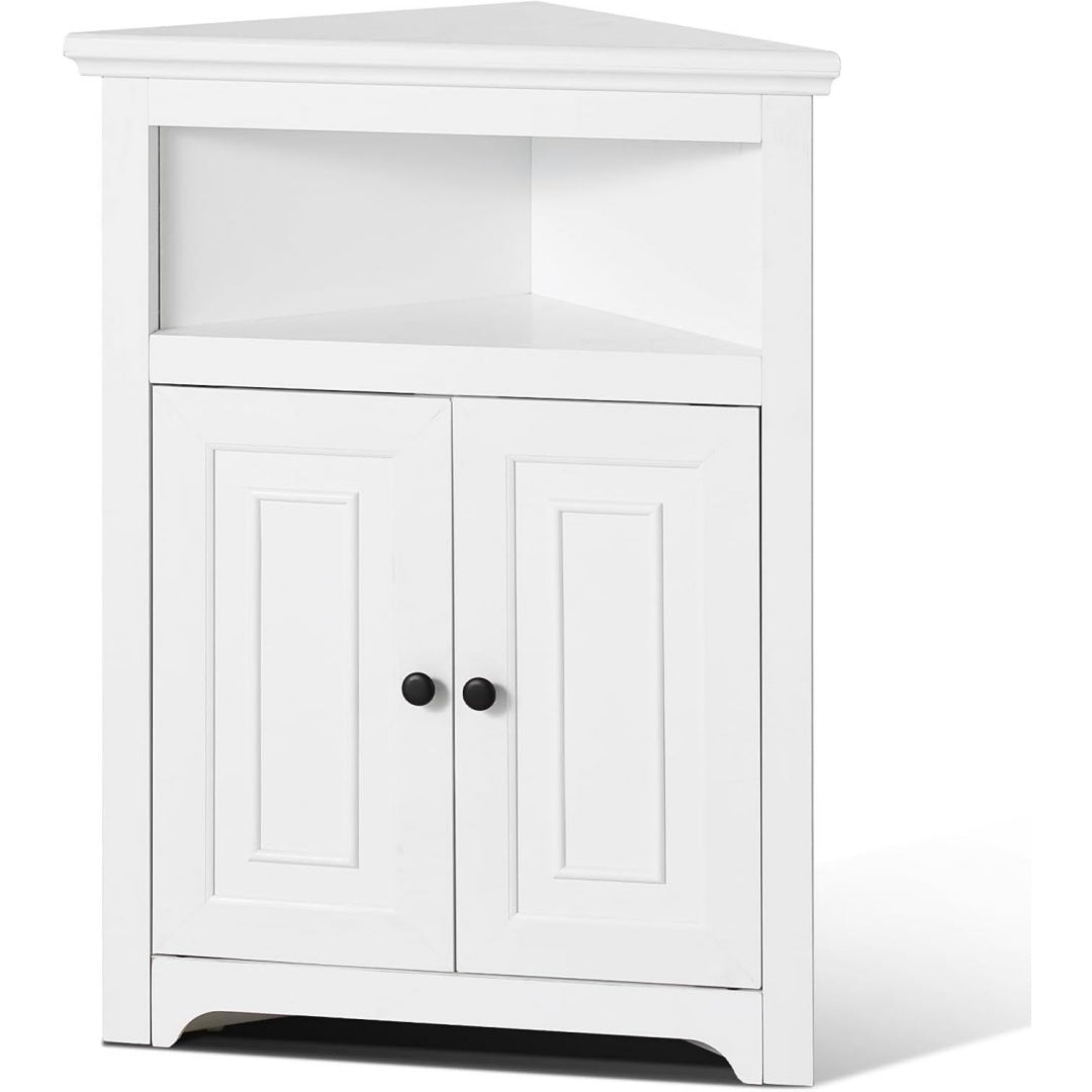 Eckschrank Aufbewahrungsschrank mit 3-stufiger Regalen Mehrzweckschrank (845 mm Hohe) mit 2 Holztueren und verstellbaren Regalen Weiss freistehender fv5338207