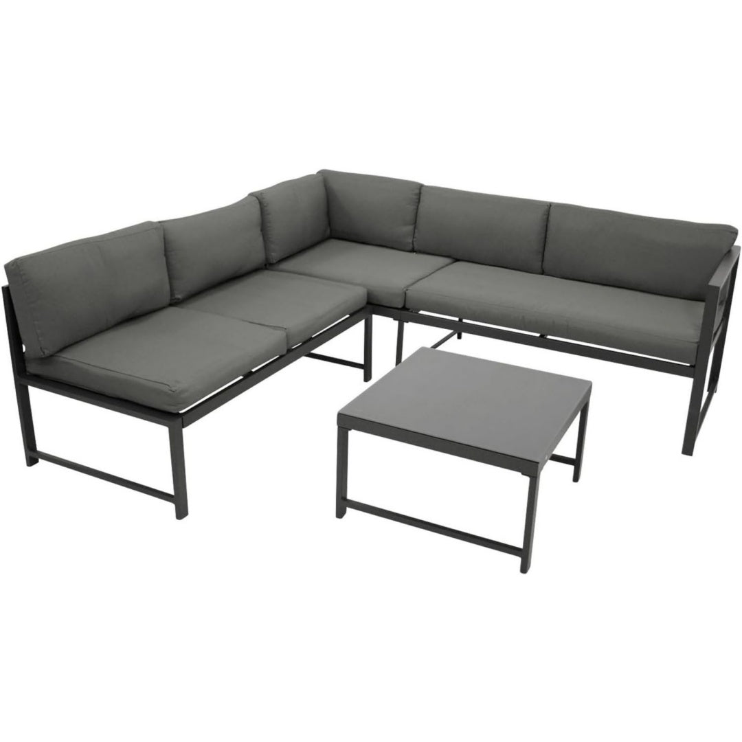 Funktions Eck- Loungeset Montana Grau dunkelgrau 192x188cm Aluminiumgestell mit Verstellbarer Liegefunktion und Polstern oj1580893