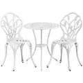 Bistroset Sitzgruppe 3-teiliges mit Schirmloch Stauraum Weiss Gartenmoebel-Set Aluminiumguss aus 2 Stuehlen 1 Balkontisch Tulpenblueten xs0962550