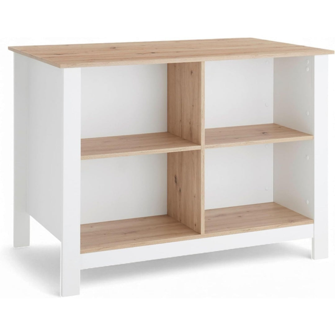 Kuecheninsel mit Arbeitsplatte Artisan Optik Kochinsel (B/H/T) Weiss eiche 124 x 90 x 75 cm 4 offene Faecher integrierter Sitzbereich tm1485590