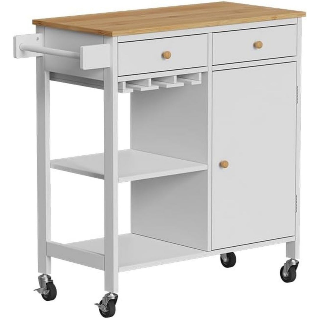 Kuechenwagen Weiss 89 x 87 cm mit Rollen mit Flaschenablage und Weinglashalter fuer flexible Nutzung by2333163