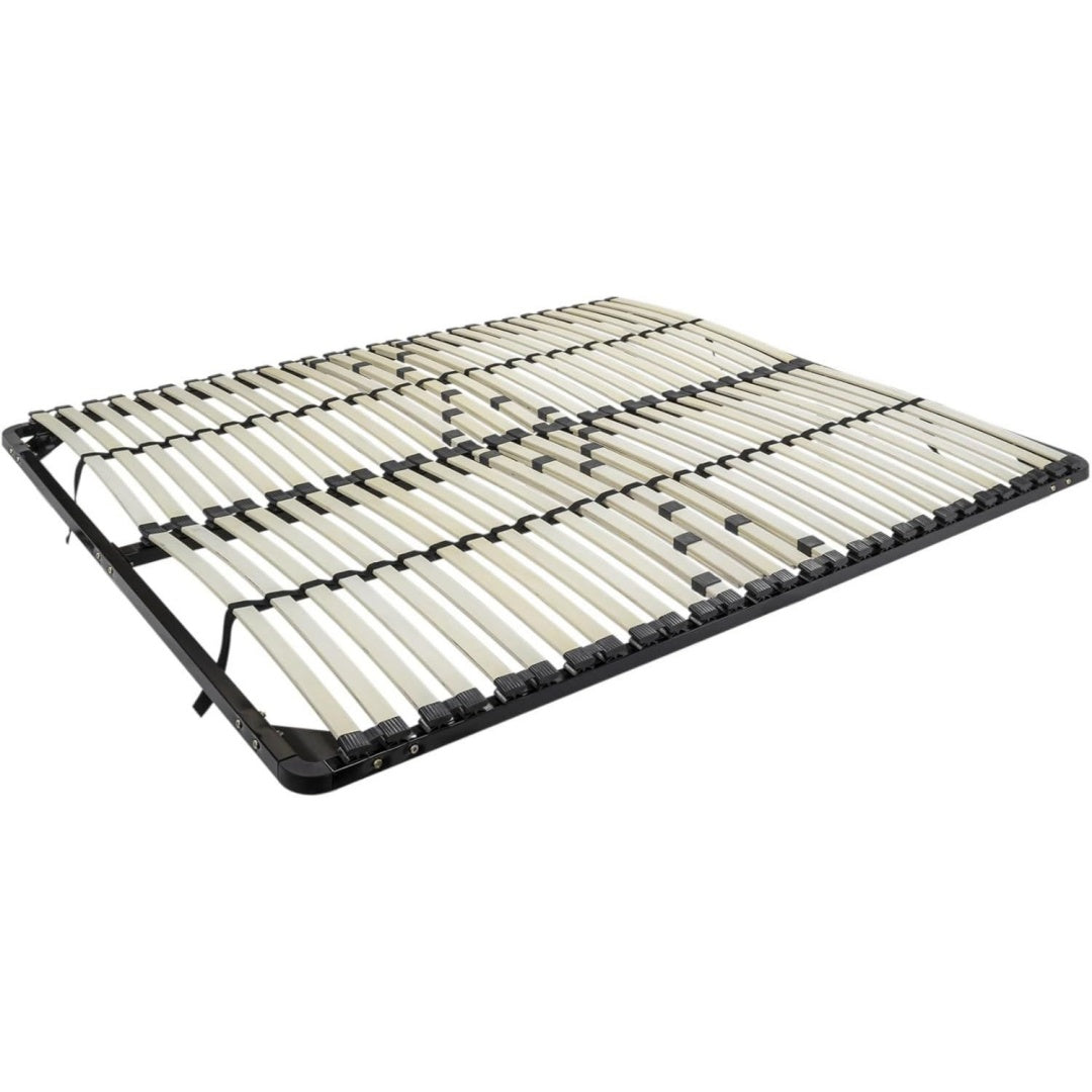 Lattenrost mit Metallrahmen 56 Leisten Schwarz 140x200 cm Haertegrad verstellbar Mittelzone anpassbar pt2915371