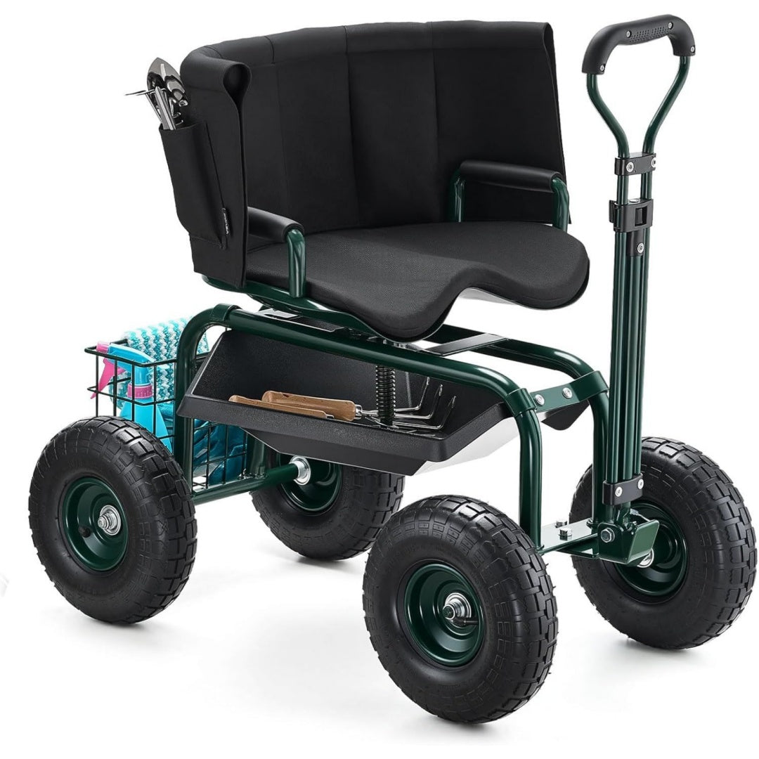Mobiler Gartensitz/770 mm 810x480x690 Gartenrollsitz mit hoehenverstellbarer um 360 drehbarer Sitzflaeche Tragkraft 180 kg et5951316