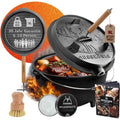 Set - Eingebrannter 9 Liter 4-8 Person- Feuertopf Gusseisen mit Fuessen-Schmortopf Doppelfunktion-2in1 Deckelheber Buerste DutchOven ye5791232