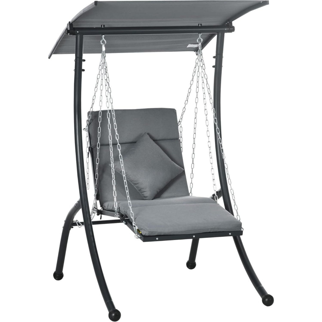 Hollywoodschaukel mit Kissen x 169 cm Gartenschaukel Grau dunkelgrau 108 x 145 cm Haengeliege mit Verstellbarem Sonnendach fuer Garten ob6895435