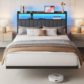 Polsterbett mit Ladestation und LED Beleuchtung Schwebebett mit USB Grau dunkelgrau 140x200 Leinen-Kopfteil gepolstert Stauraum xy2453554