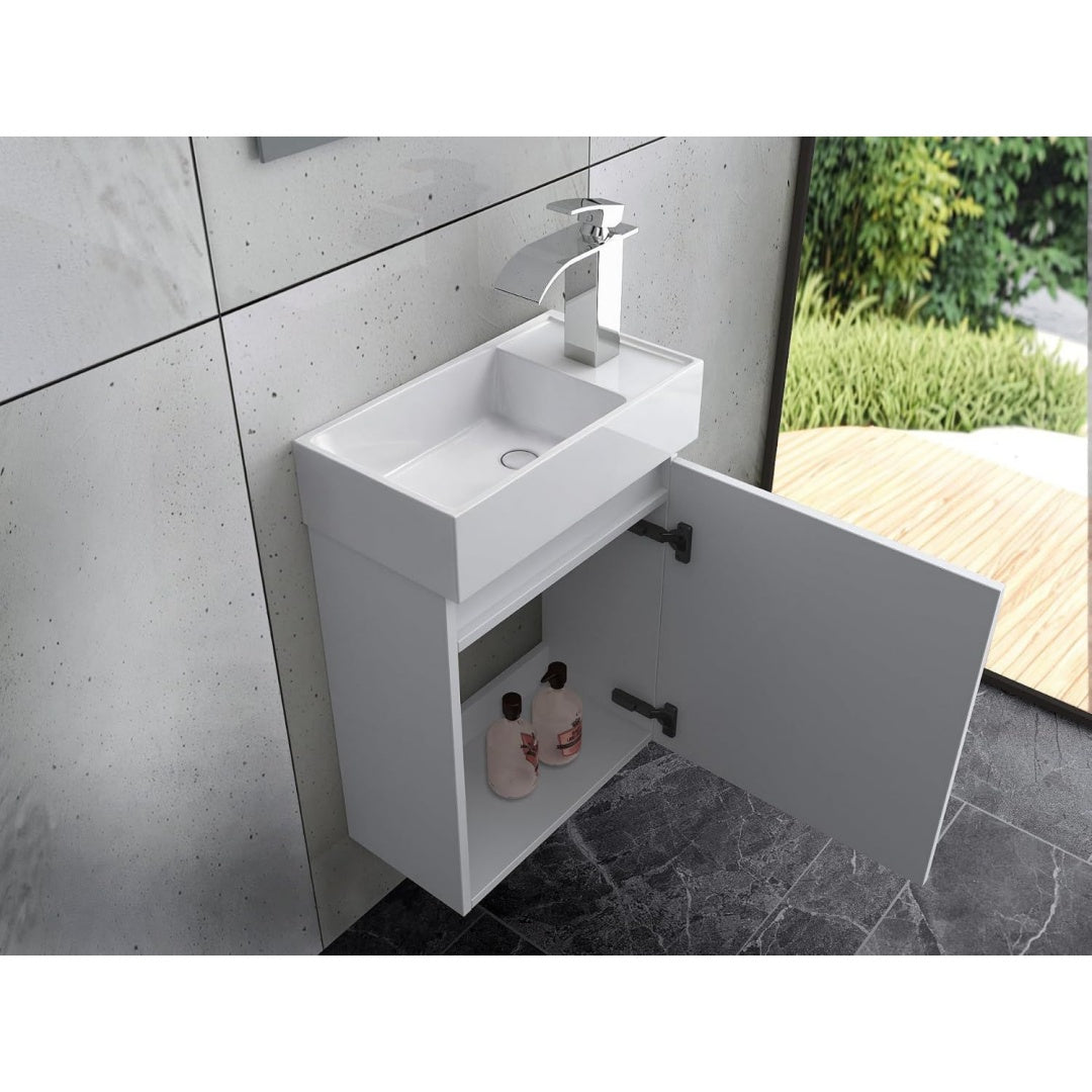 Waschbeckenunterschrank Mit Keramik Waschbecken Kompakter Badschrank Badezimmerschrank fuer kleine Baeder Gaeste WC Ohne Spiegel Armatur Weiss yq1319363