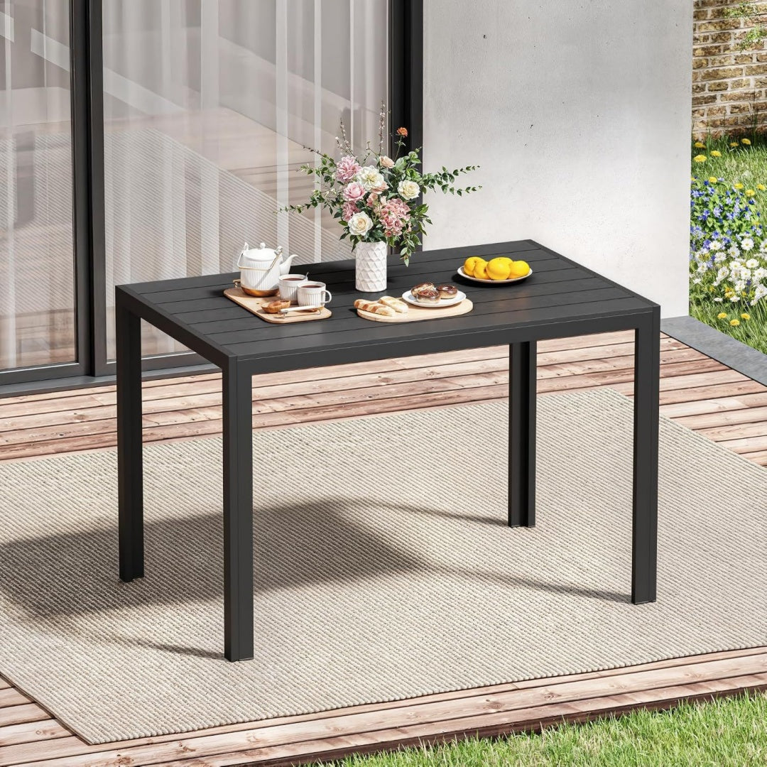 Gartentisch Wetterfest 11070 cm Schwarz WPC Balkontisch Aluminium Rechteckiger Terrassentisch UV-bestaendig Gartenmoebel fuer Garten Outdoor ti4975174