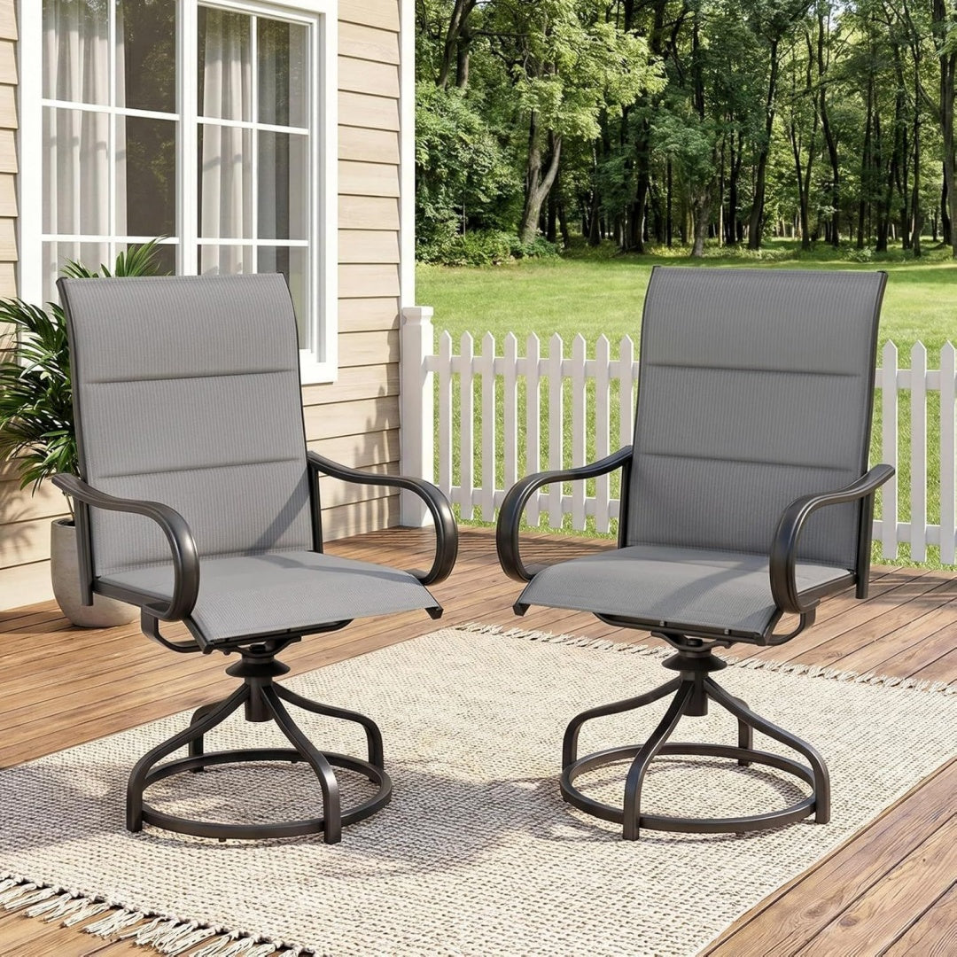 Gartenstuehle hochlehner 2er Set Grau 360 drehbar Drehstuehle Wetterfeste hc4340133