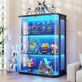 3-stoeckige runde Vitrine mit Glastuer Schwarz 3-farbige Beleuchtung Bewegungssensor jw2244993