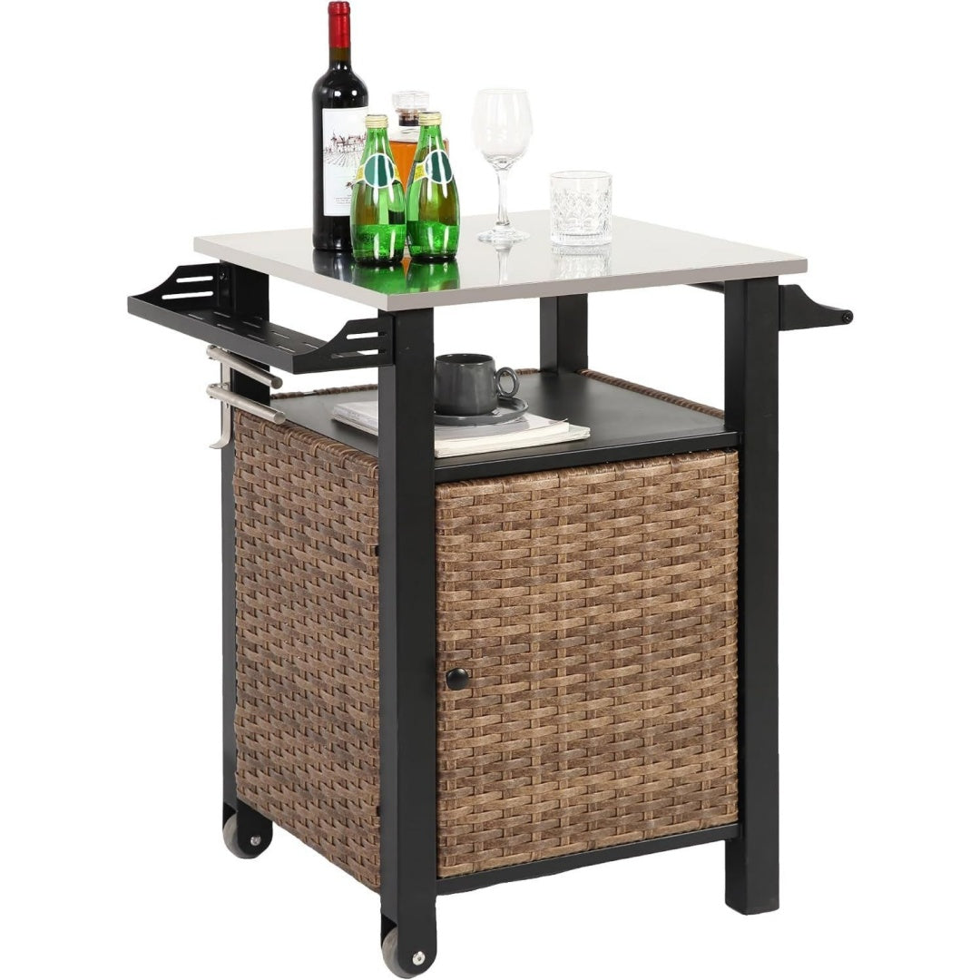 Grillwagen aus edelstahl rattan Grilltisch Outdoor Servier-Bar-Tisch ur2994166