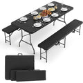 Bierzeltgarnitur Klappbar -Optik Schwarz rattan 180x74x74cm fuer 8 Personen Tisch 2 Bierbaenke Wetterfest Biertischgarnitur Kunststoff mit ma4126867
