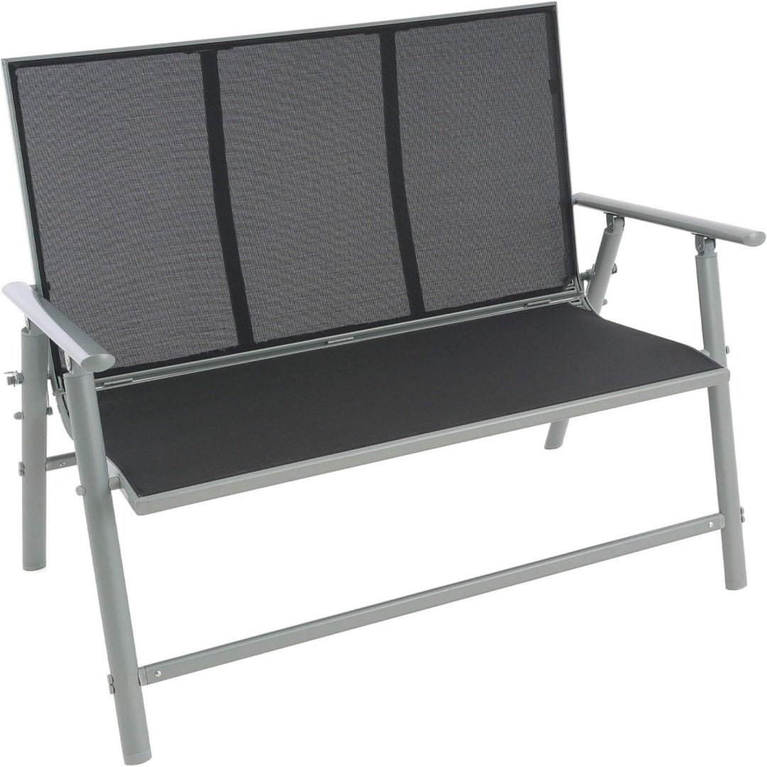 Gartenbank 2 Sitzer Textilene Aluminium Balkonbank Textilene-Bespannung Grau hellgrau 119x66x96cm Aluminium-Rahmen Stahlstreben ws9268651
