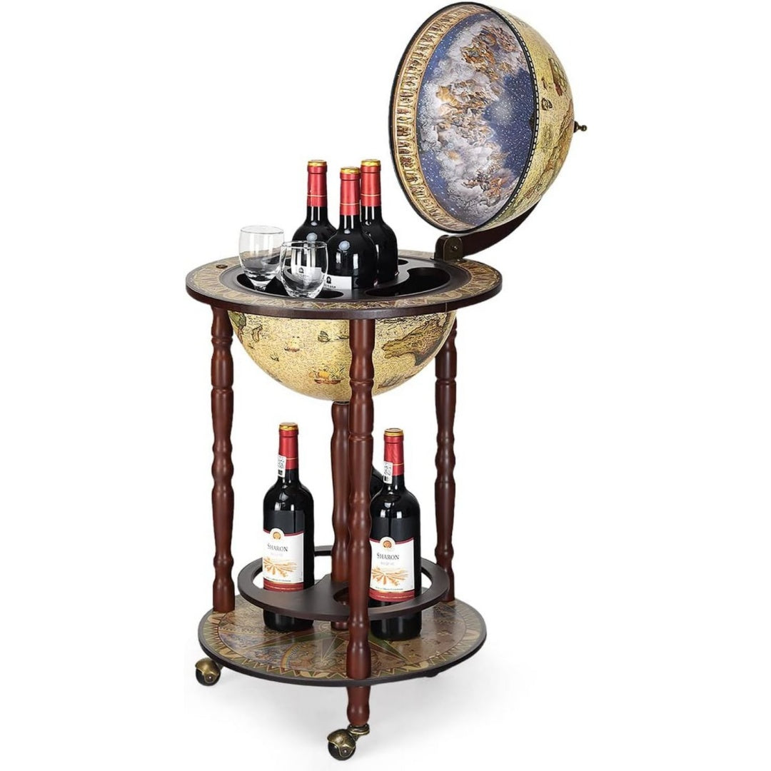 Barwagen Globus Bar Hausbar Servierwagen Weinregal mit Rollen ( ) Beige dc1051300