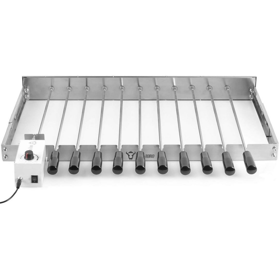 Elektrischer Spiessdreher Drehspiess Aufsatz mit 11 Spiessen und Motor groessenverstellbar (B) 70 x (T) 26-40 cm mit Netzstecker und USB Mangal ha3895441