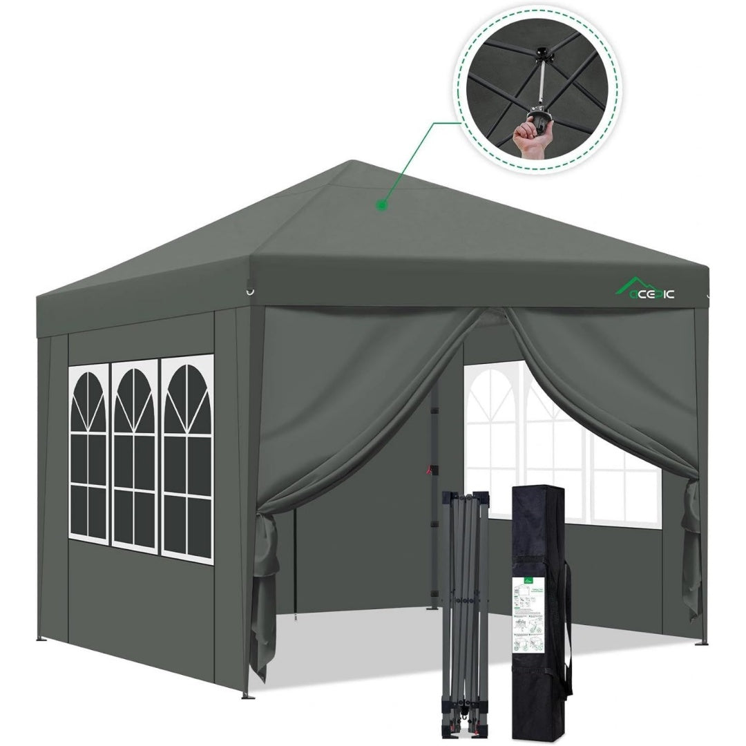 One-Touch Pop Up Pavillon Wasserdicht Stabil Winterfest mit Seitenteile Grau 3x3 Pop-Up Faltpavillon mit Schnellem Aufbau Gartenzelt fuer fp3619989