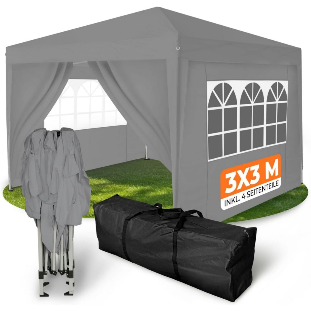 Faltpavillon wasserdicht Dachmass UV Schutz 50+ Pavillon in mit 4 Seitenteilen Grau 3 x 3 m iz4229824