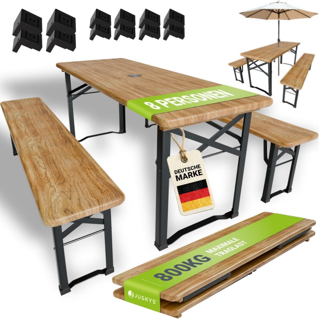 Bierzeltgarnitur Bichl 3-teilig klappbar - Gartenmoebel Set Biertisch 2 Bierbaenke - Festzeltgarnitur Camping Garnitur holz 170x46x77 cm ta2457114