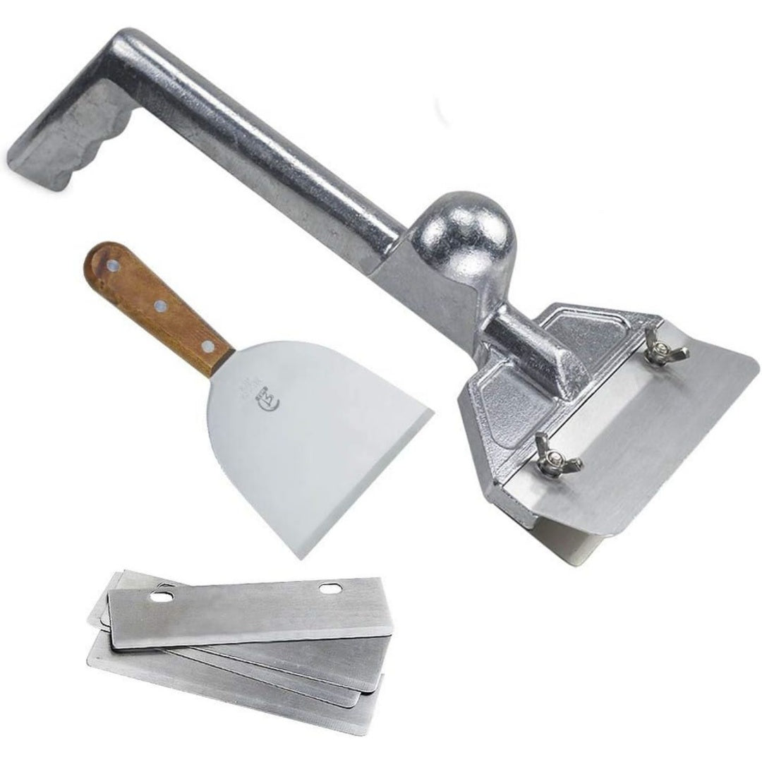 Grillschaber robustes Grillschaber-Set mit 5 Ersatzklingen und kleinem abgeschraegten Rand flache Oberseite kt5779810
