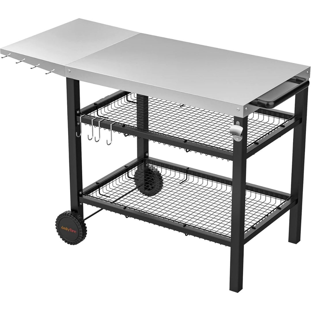 Grillwagen Grilltisch mit grosser Arbeitsflaeche und Beistelltisch Schwarz edelstahl Grill Beistelltisch Outdoor Grilltisch Outdoor Servierwagen zm3697035