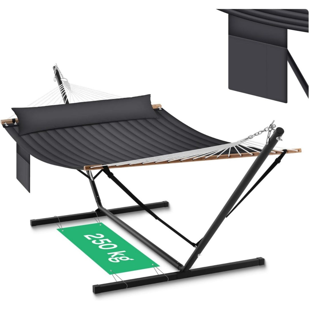 Haengematte mit Gestell fuer 2 Personen 250kg mit Gestell Seitentasche Kissen Outdoor 250kg fuer 2 Personen anthrazit nu8535370