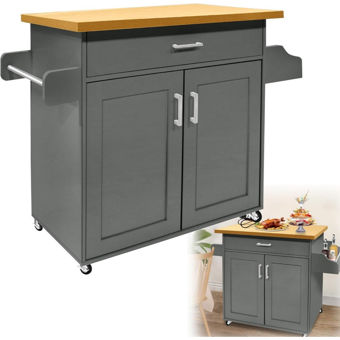 Kuechenwagen Grau 115x36x90cm Kuecheninsel Kuechen Wagen mit Rollen 1 Schubladen gj8621582