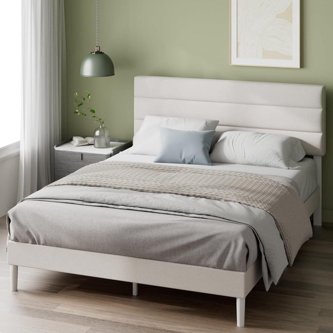 Polsterbett mit Kopfteil - 30 cm Hohes Bett mit Lattenrost aus - Kompakte Verpackung Einfache Montage - Cremeweiss Weiss holz 140x200 cm vq6158660