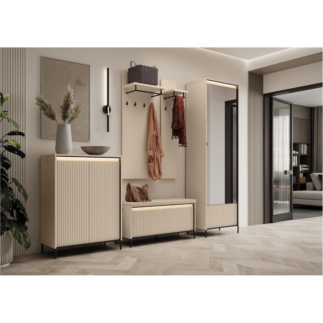 Garderobe Flur Moebel Set mit LED - Garderobenschrank Flur mit Spiegel - Garderobe Schrank - Flurgarderobe - Flurschrank hoch - Trend wt0990954