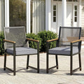 2er Set Gartenstuehle Grau rattan Wetterfest Balkonstuhl aus Metall Essstuehle mit WPC Armlehne sq5382998