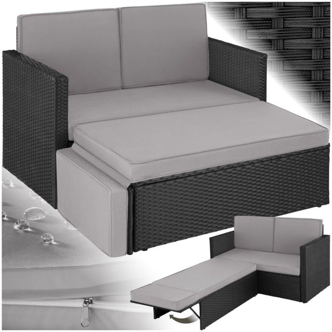 2-Sitzer Gartensofa Hocker Set -/8 cm dicke Polster Schwarz grau Hocker mit klappbarer Stuetze Belastbarkeit 250 kg il8747979