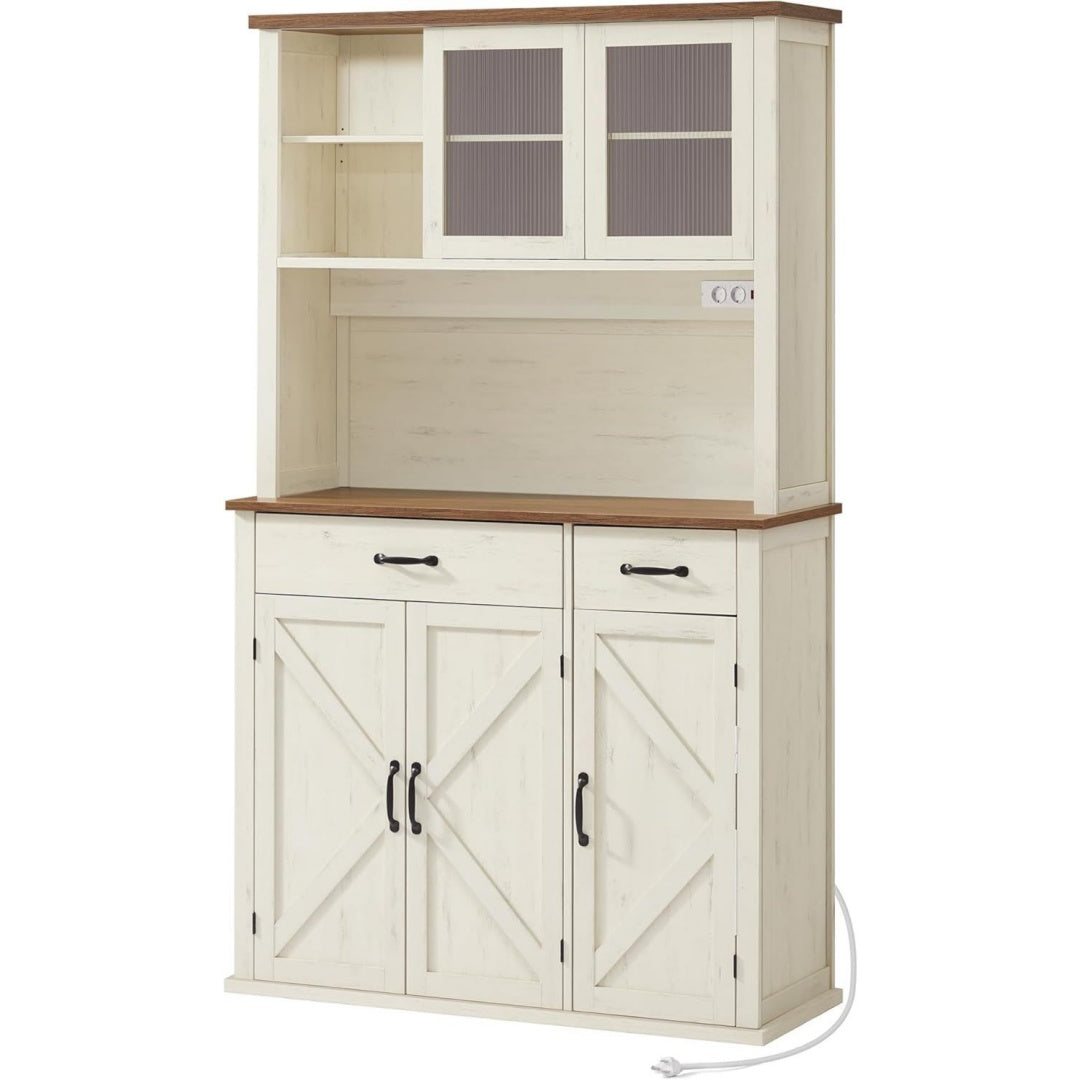 Sideboard mit Beleuchtung und Ladestation Weiss 39,5 x 106,5 x 180,6 cm Kuechenschrank Aufbewahrungsschrank mit Tueren und Schubladen qm2423229