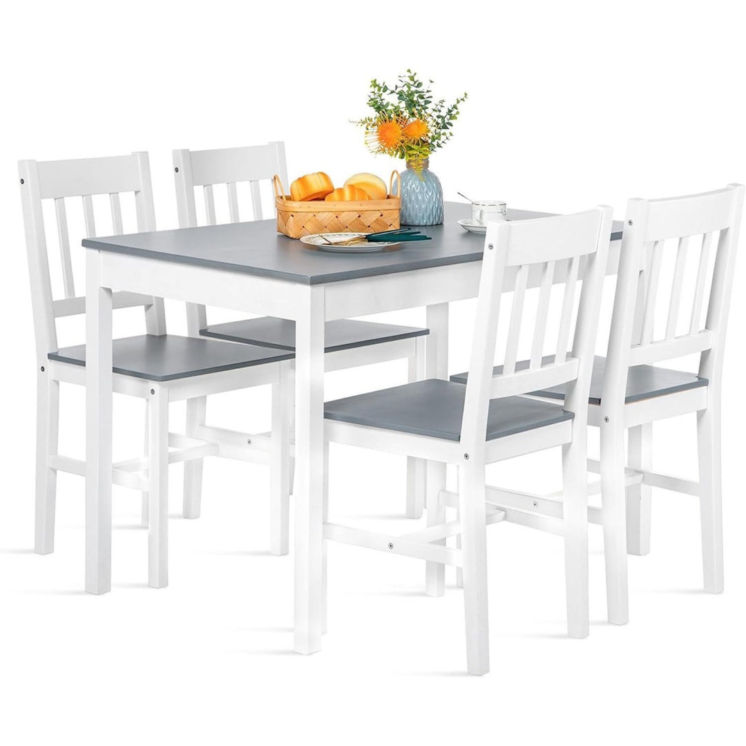 Esstisch mit 4 Stuehlen Weiss grau Essgruppe Kiefer fuer Esszimmer Kueche zn7699083