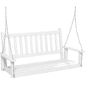 Haengebank aus Pappelholz Weiss 136x67x63 cm 2-3-Sitzer Schaukelbank mit verstellbaren Metallketten Haengestuhl mit Rueckenlehne aus Lamellen it1765305