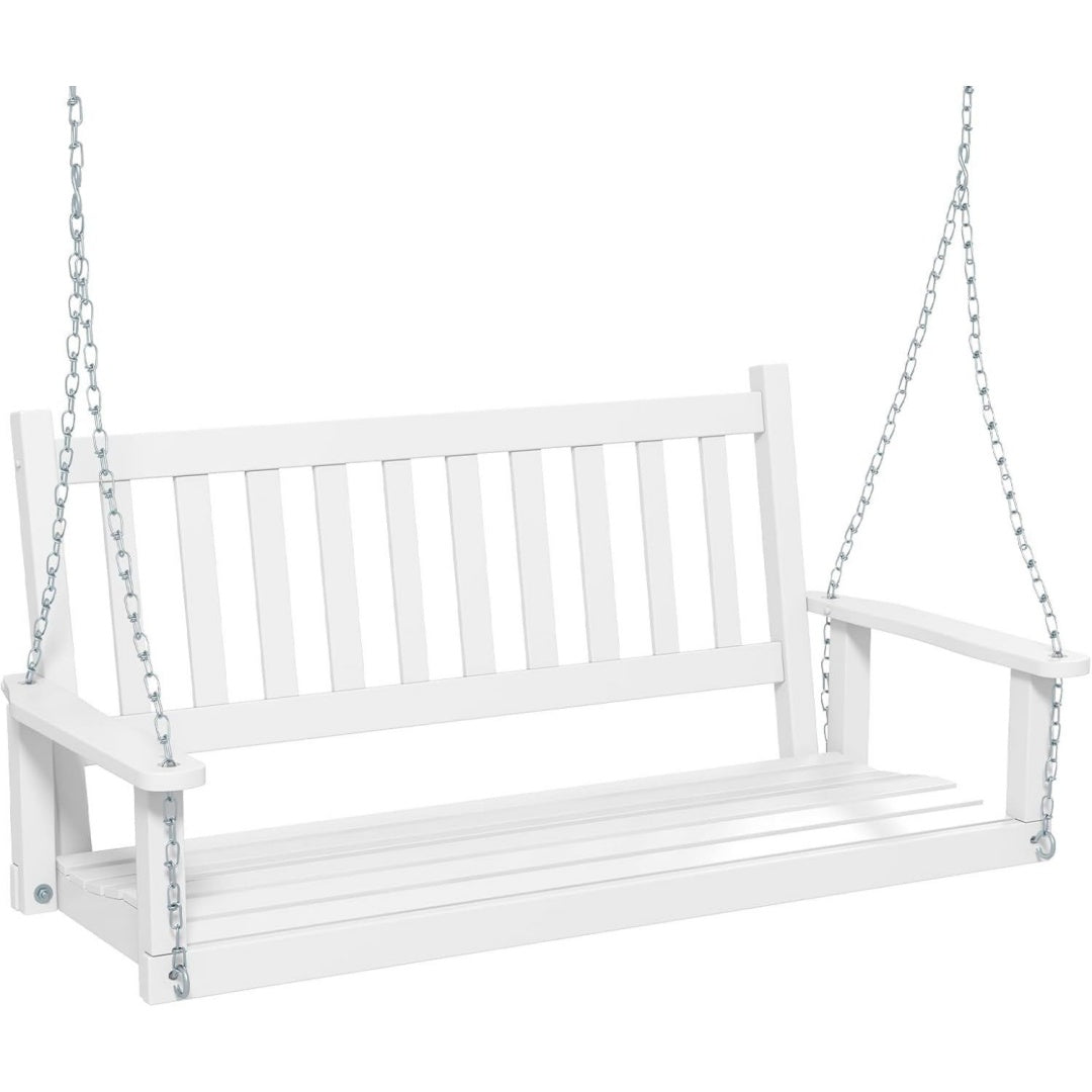 Haengebank aus Pappelholz Weiss 136x67x63 cm 2-3-Sitzer Schaukelbank mit verstellbaren Metallketten Haengestuhl mit Rueckenlehne aus Lamellen it1765305