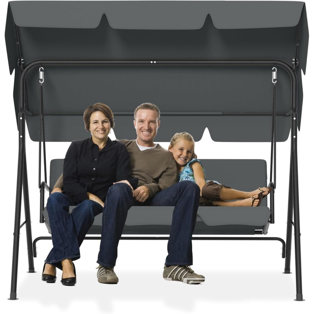 Hollywoodschaukeln mit Sonnendach Sitzauflage Stahl Rahmen Grau 176x110x152cm 3-Sitzer Garten Schaukelbank belast bis Schaukelbank Gartenliege fuer em6135871
