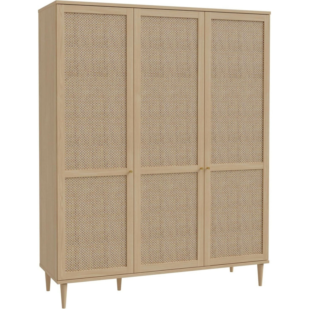 Schrank 165 eiche Kleiderschrank im Boho Stil mit 3 Tueren Kleiderstange vz5608160