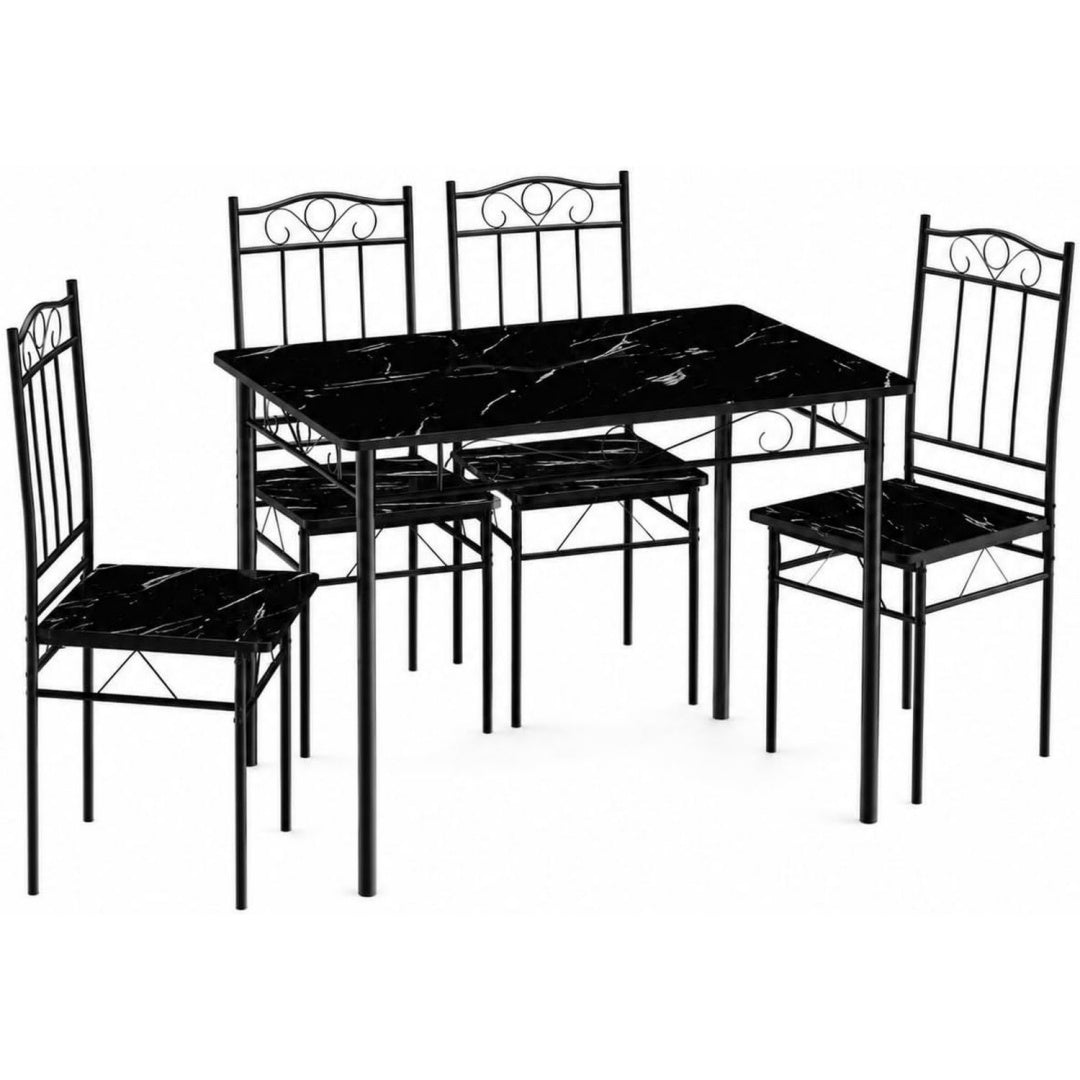 Essgruppe mit 4 Stuehlen Schwarz 109x69cm Esszimmer Set Marmorierter 5-teilige Essgruppe mit Metallgestell ff5618001