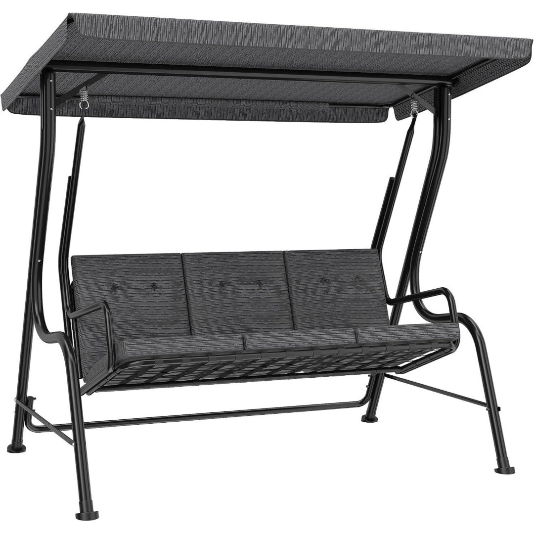 Hollywoodschaukel 3-Sitzer Gartenschaukel Verstellbares Sonnendach Grau 200 x 120 x 170 cm Texteline mw8988445